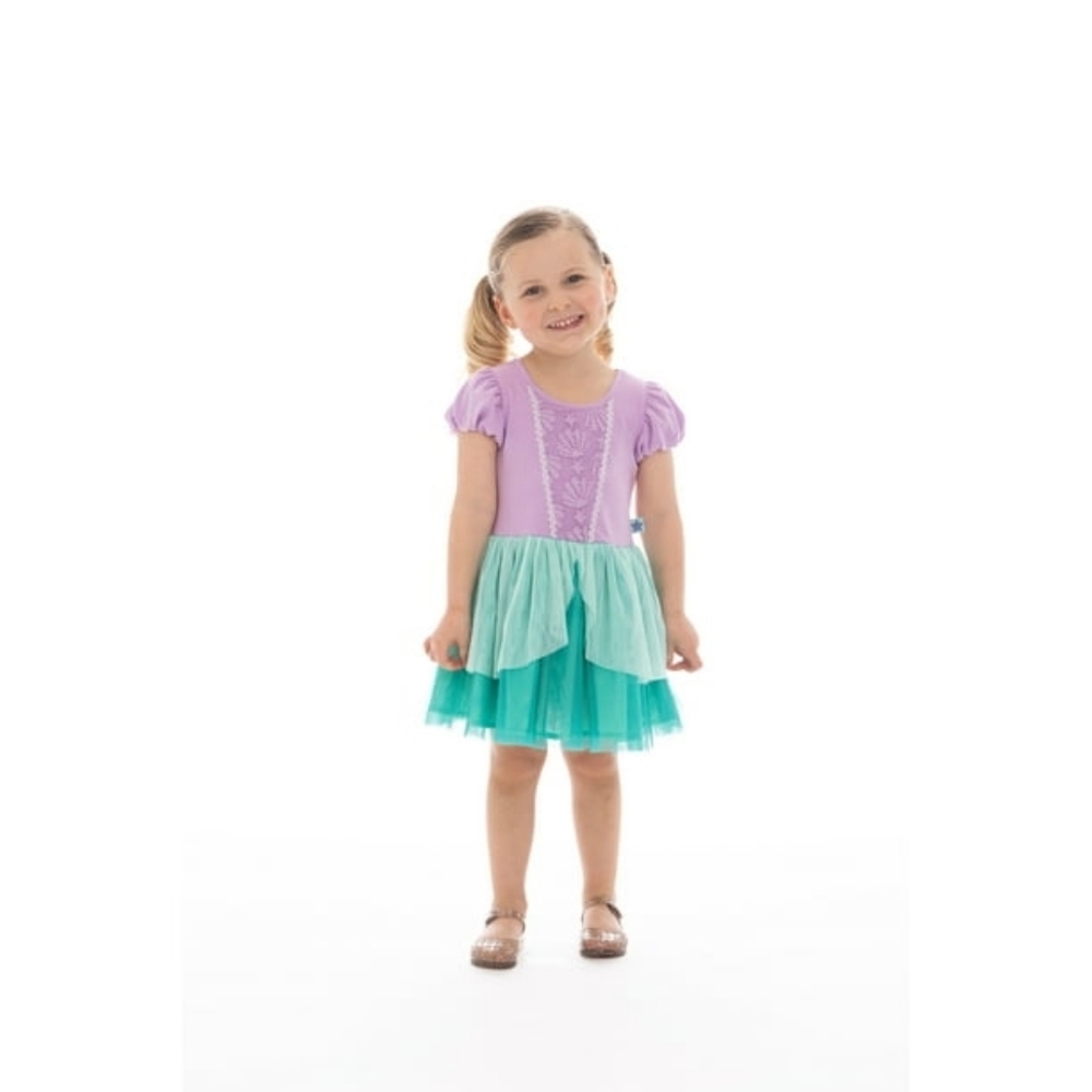 Disney Princess Toddler Girls Little Mermaid Cosplay Dress with Puff Sleeves